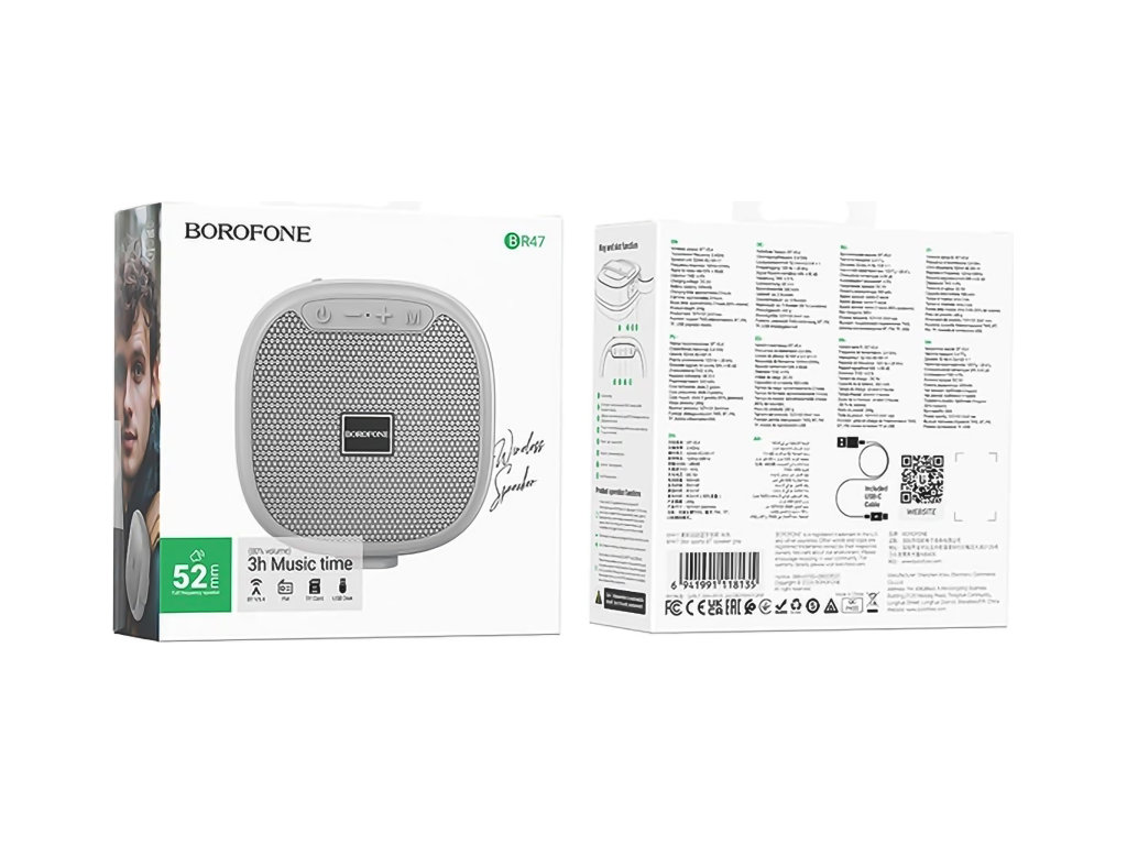 Колонка Borofone BR47, 5Вт, Bluetooth 5.4, 500mAh, Type-C, пластик, 107×102×41мм, колір сірий