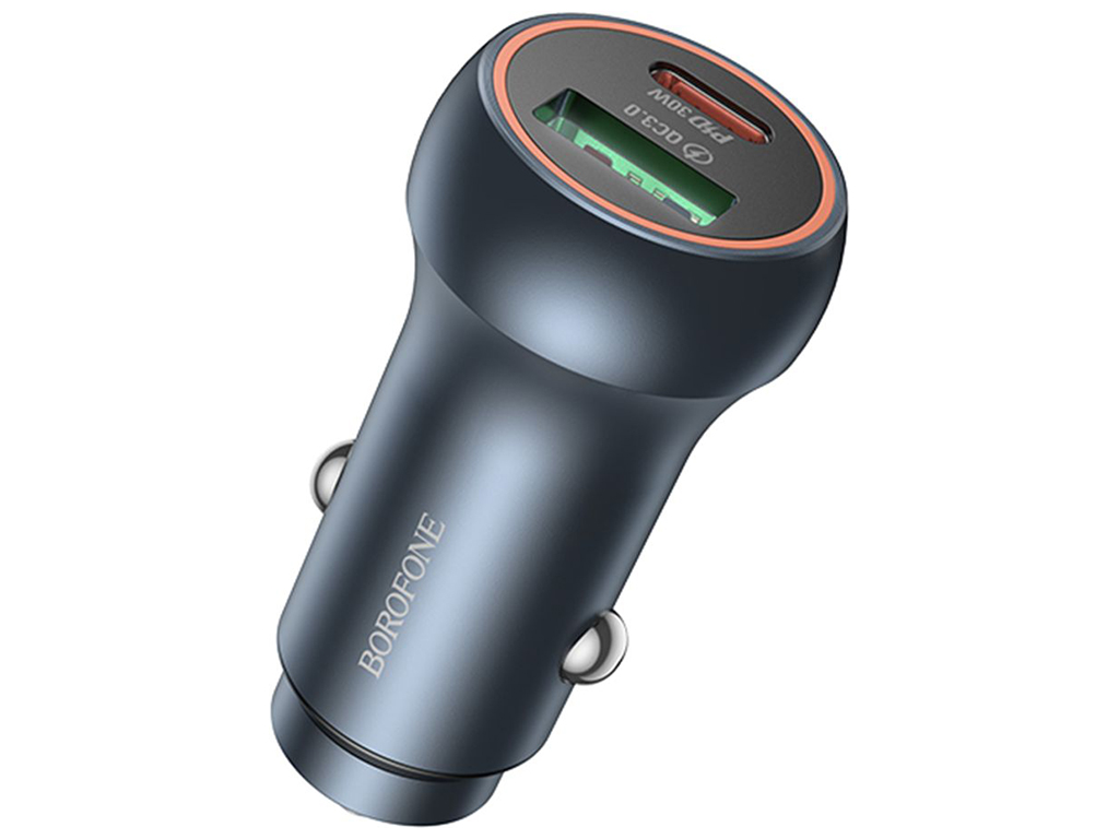 Автомобільний Зарядний Пристрій Borofone BZ32B 1USB/1USB-C QC/PD48W Колір Сiрий