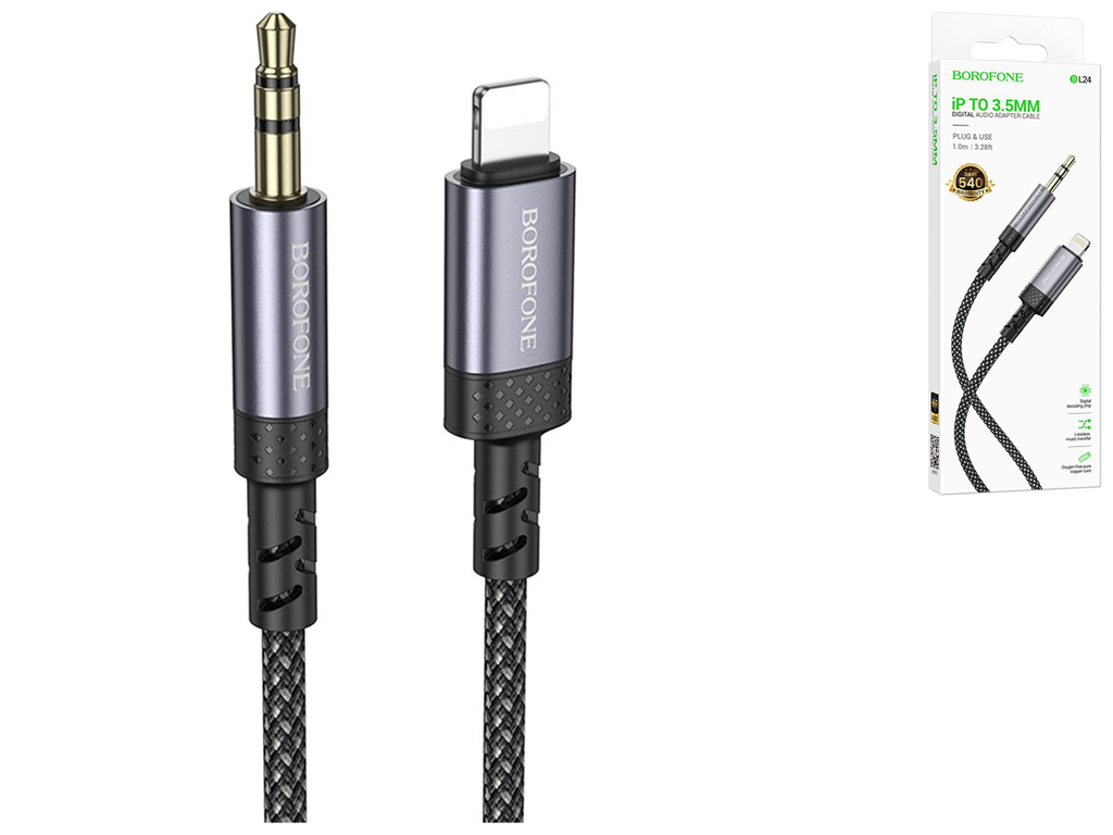 Кабель Aux Borofone BL24 Lightning, 1м, колір сірий