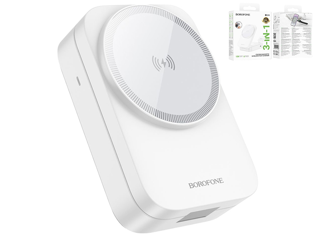 Беспроводное зарядное устройство Borofone BQ38 3-in-1 для iWatch, белый