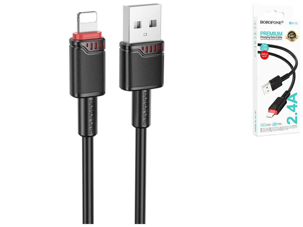 Кабель USB Borofone BX110 Lightning 2.4A, 1м, цвет черный