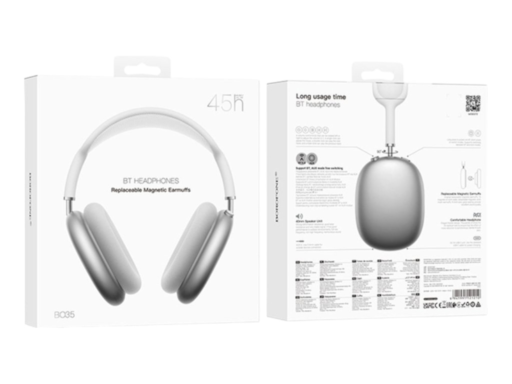 Bluetooth стерео гарнітура Borofone BO35, сталевий