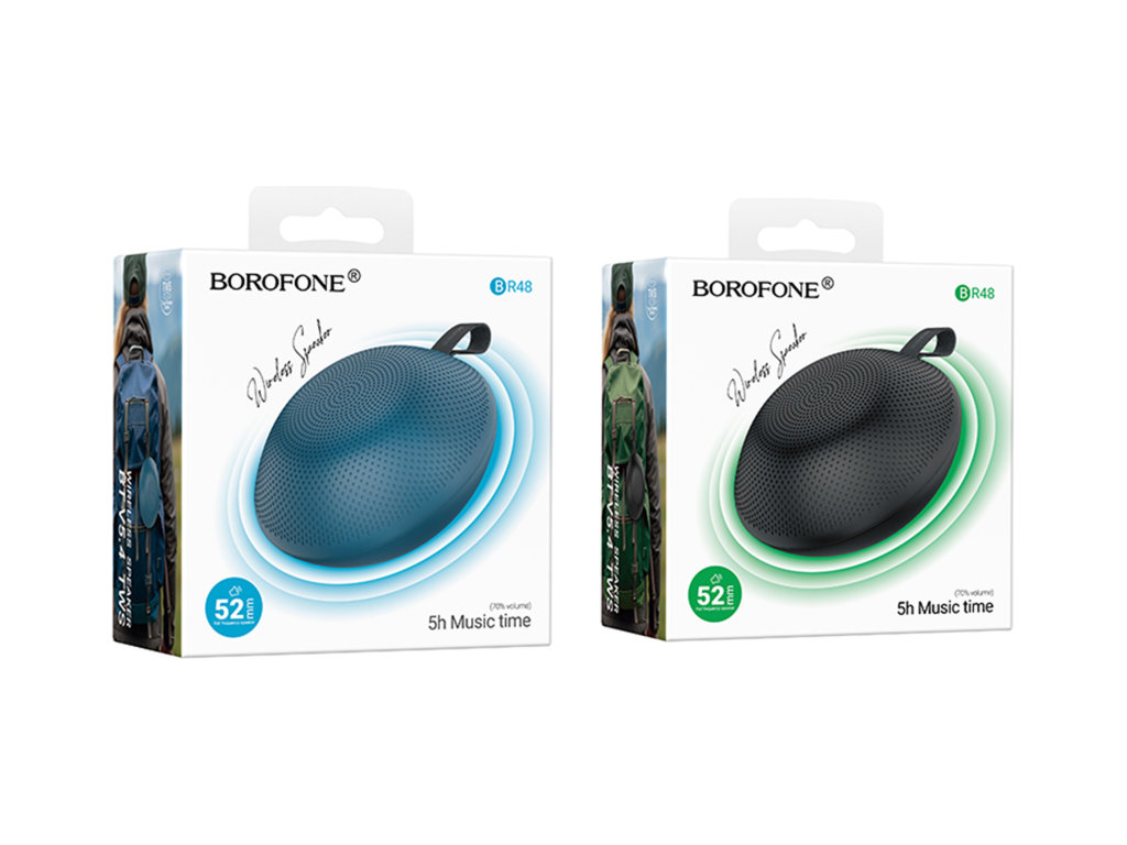 Колонка Borofone BR48, 5Вт, Bluetooth 5.4, 1200mAh, Type-C, пластик, 105×105×55мм, колір чорний