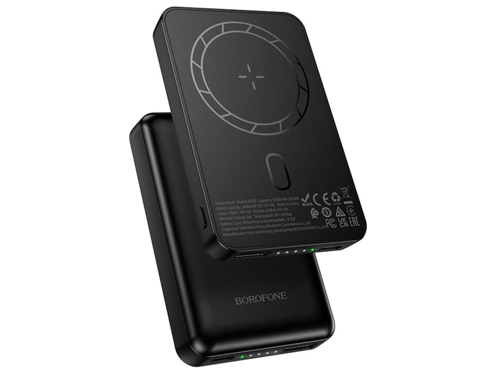 Power Bank Borofone BJ82 Dawn, магнитный, беспроводная зарядка, 5000mAh, Type-C, ABS+PC, цвет черный