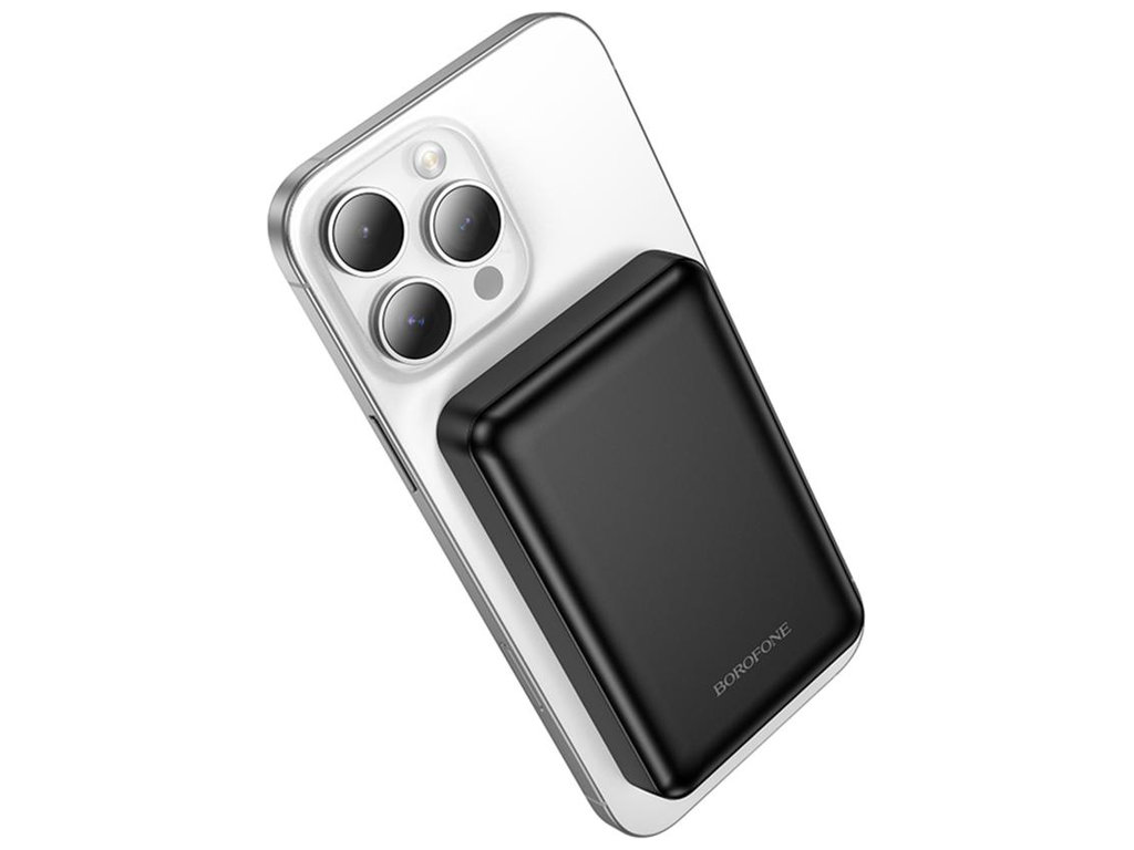 Power Bank Borofone BJ82 Dawn, магнитный, беспроводная зарядка, 5000mAh, Type-C, ABS+PC, цвет черный