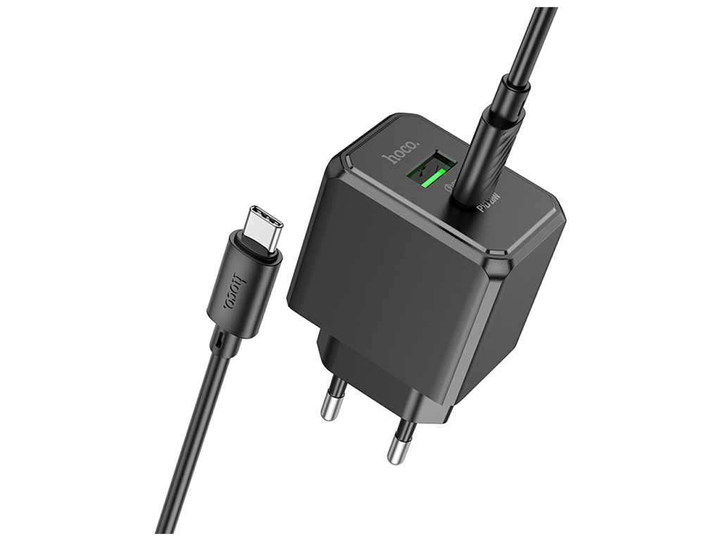 Мережевий зарядний пристрій Hoco CS14A USB-C/1USB PD/QC 20W+Type-C to Type-C, Колір Чорний