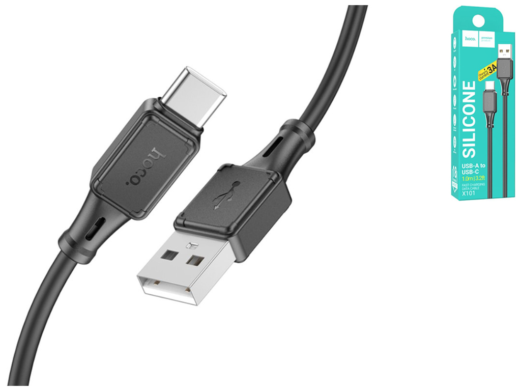 Кабель USB Hoco X101 Assistant Silicone Type-C 3A 30шт, Колір Чорний