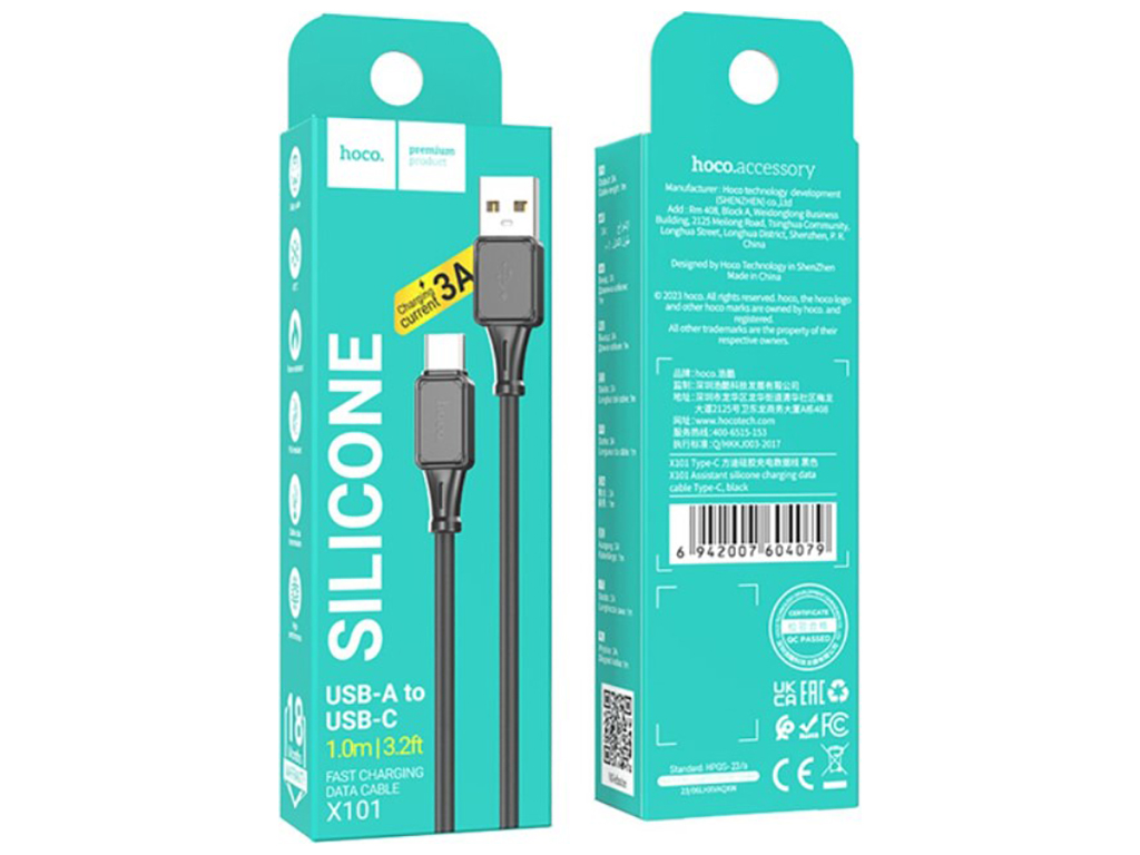Кабель USB Hoco X101 Assistant Silicone Type-C 3A 30шт, Колір Чорний