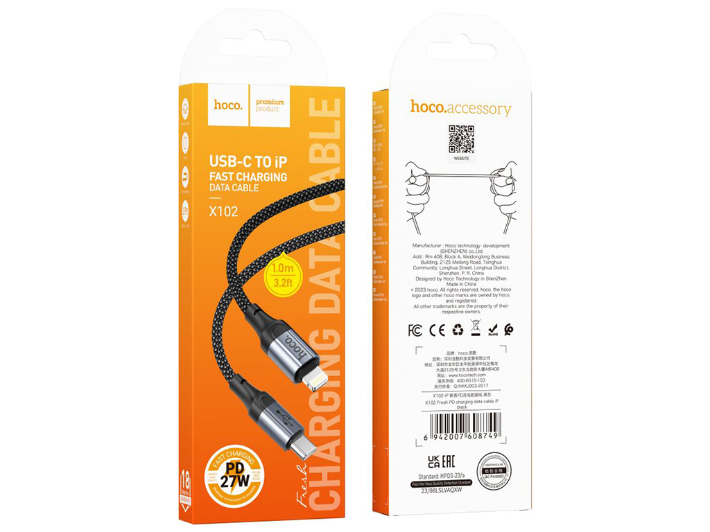 Кабель USB Hoco X102 Type-C to Lightning PD27W Колір Чорний