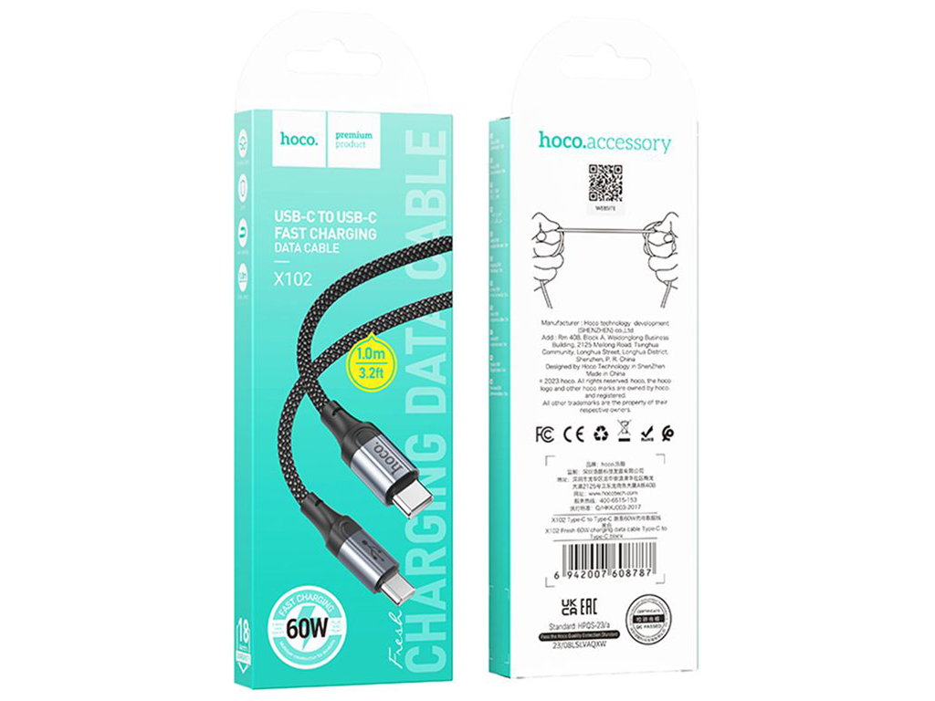 Кабель USB Hoco X102 Type-C to Type-C 60W Колір Чорний