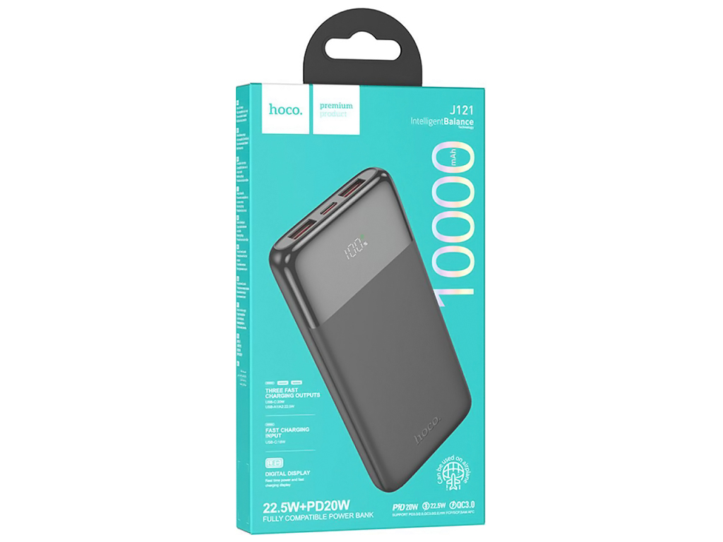 Універсальна мобільна батарея Power Bank Hoco J121 Fast 22.5W+PD20W, 10000mAh, колір чорний