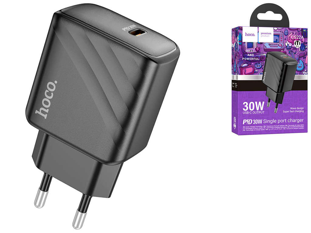 Мережевий зарядний пристрій Hoco CS22A 1USB-C PD/QC 30W, Колір Чорний