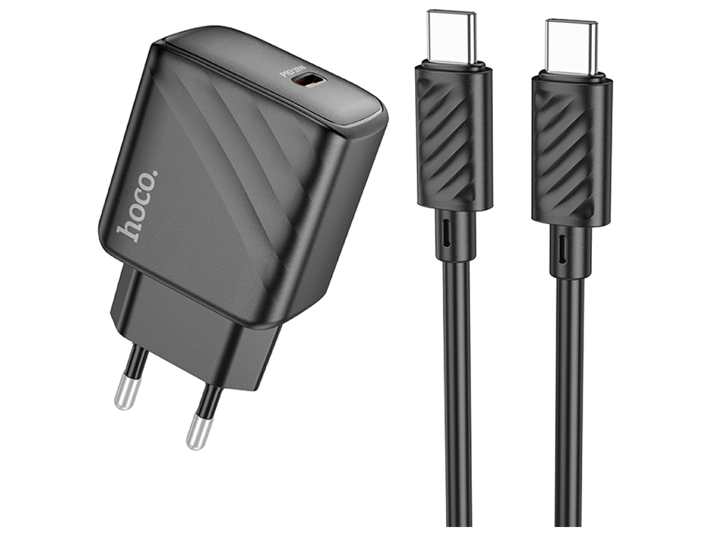 Мережевий зарядний пристрій Hoco CS22A 1USB-C PD/QC 30W+Type-C to Type-C, Колір Чорний