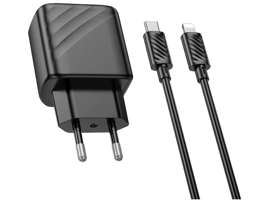 Мережевий Зарядний Пристрій Hoco CS23A 1USB/1USB-C PD/QC 30W+Type-C to Lightning Колір Чорний