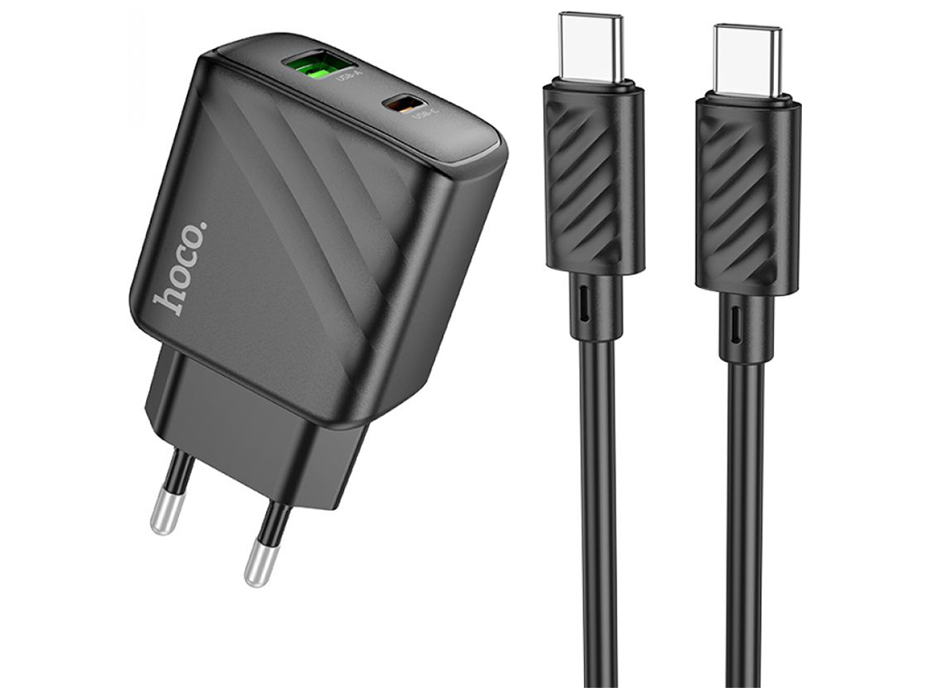 Мережевий Зарядний Пристрій Hoco CS23A 1USB/1USB-C PD/QC 30W+Type-C to Type-C Колір Чорний