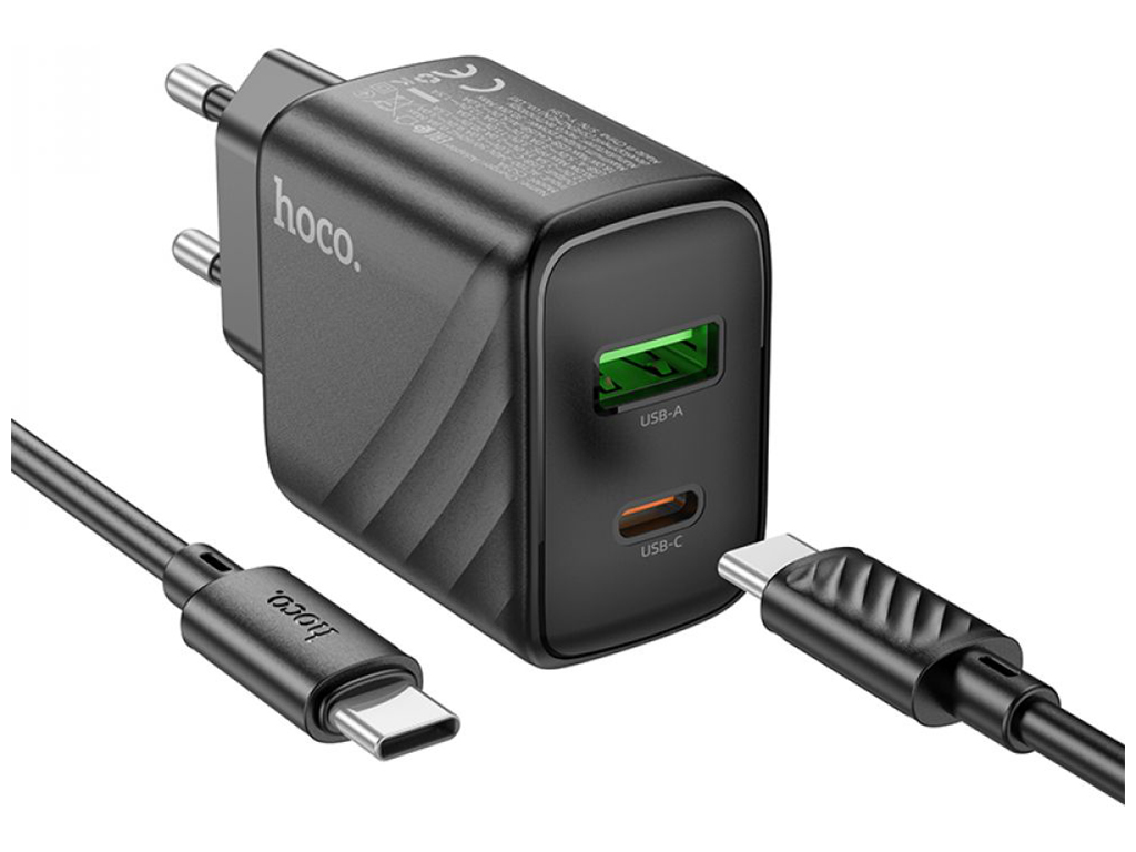 Мережевий Зарядний Пристрій Hoco CS23A 1USB/1USB-C PD/QC 30W+Type-C to Type-C Колір Чорний