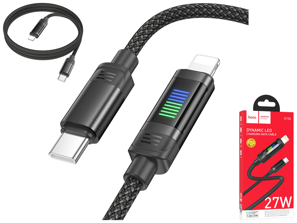 Кабель USB Hoco U126 PD27W Type-C to Lightning 1,2м Колір Чорний