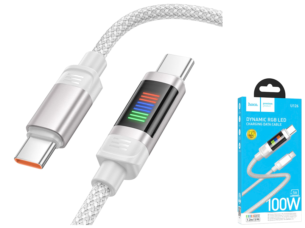 Кабель USB Hoco U126 100W Type-C to Type-C 1,2м Колір Сiрий