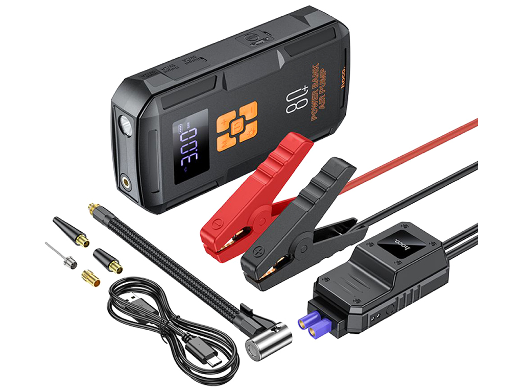 Універсальна мобільна батарея Hoco QS2 Air Pump/Jump Starter/Power Bank(8000mAh), Колір Чорний