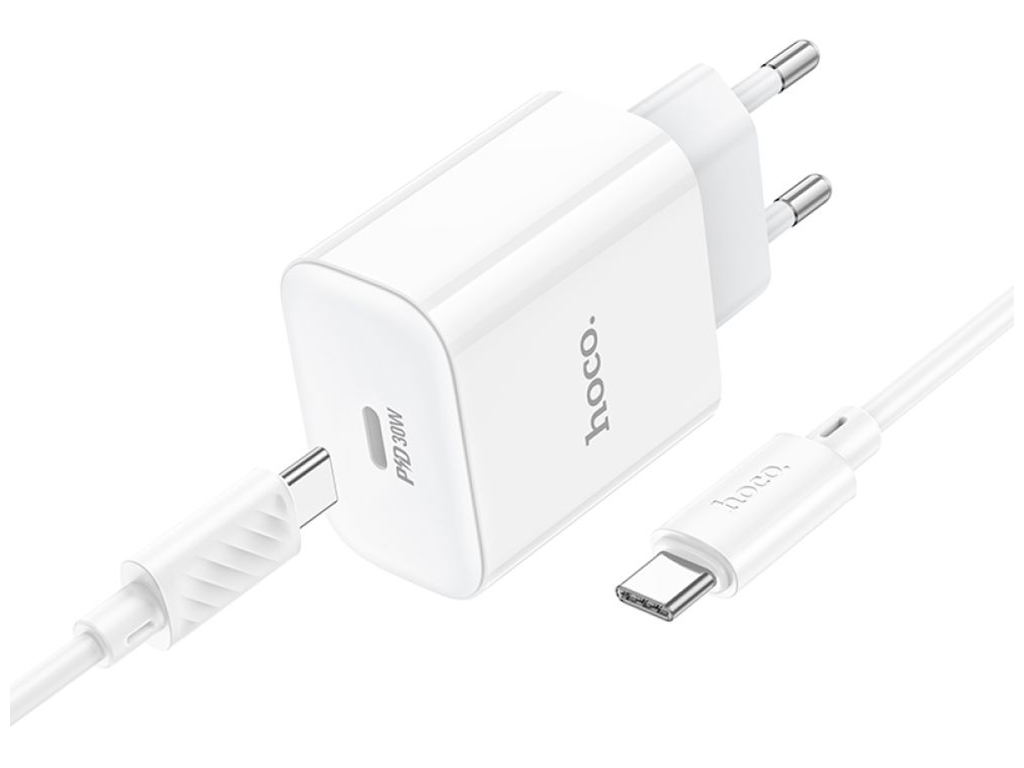 Мережевий зарядний пристрій Hoco C76A Pro 1Type-C PD/QC 30W+Type-C to Type-C, Колір Бiлий