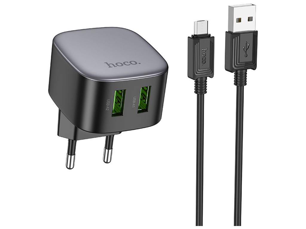 Мережевий зарядний пристрій Hoco CS34A 2USB QC 18W+USB to Micro, Колір Чорний
