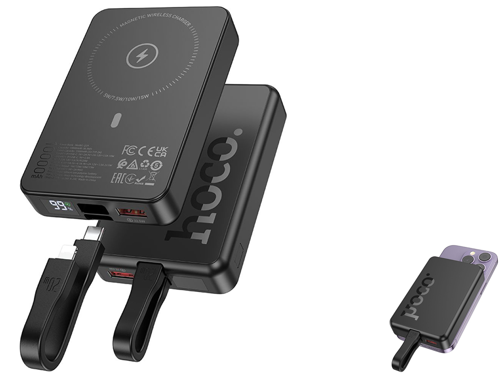Універсальна мобільна батарея Hoco Q24 Elegant 22.5W+PD20W with cable and magnetic 10000mAh Чорний