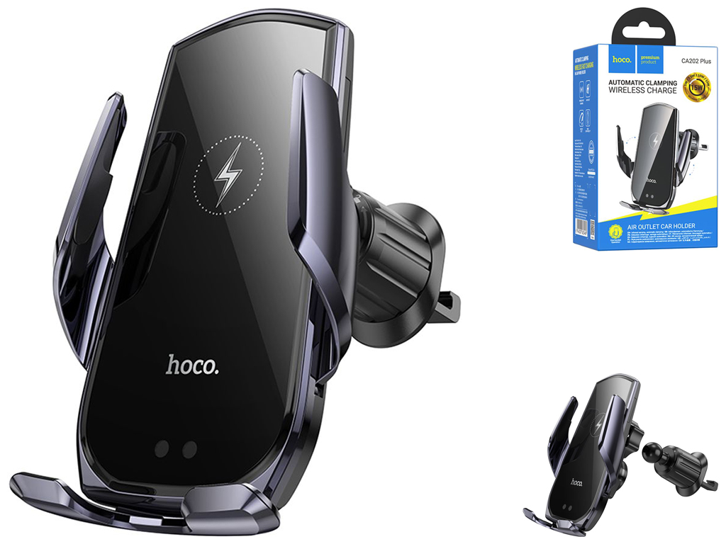 Автотримач Hoco CA202 Plus Automatic Clamping Wireless 15w Колір Чорно-Сірий