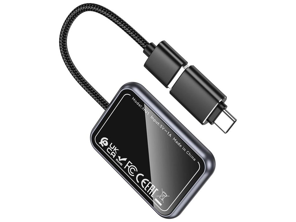 CarPlay автомобільний Hoco HU1, бездротове підключення, USB/Type-C, Wi-Fi+Bluetooth, колір чорний