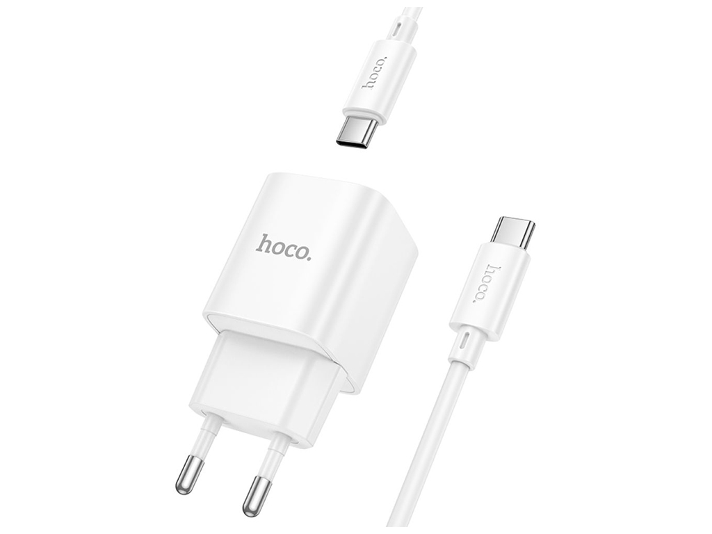 Мережевий зарядний пристрій Hoco C147A 1USB-C/1USB PD/QC 20W+Type-C to Type-C, колір бiлий