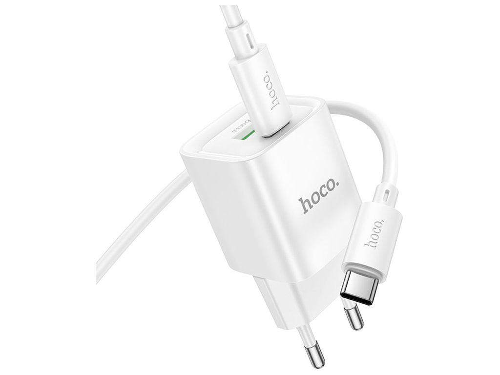 Мережевий зарядний пристрій Hoco C147A 1USB-C/1USB PD/QC 20W+Type-C to Type-C, колір бiлий