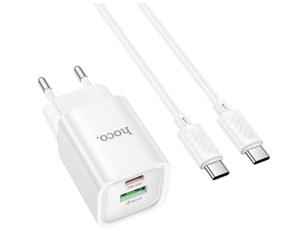 Зарядний пристрій Hoco C149A, 30W, 1USB+1Type-C, PD/QC 3.0, кабель 1м, колір білий