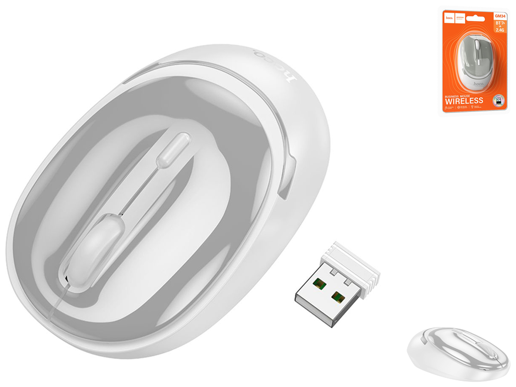 Бездротова Миша Hoco GM34 Nuevo dual mode (2.4G + Bluetooth (3.0+5.2)) Колір Бiлий