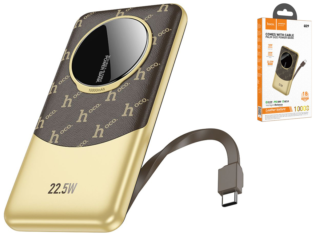 Універсальна мобільна батарея Hoco Q29 Nobility 22.5W+PD20W with cable(Type-C) 10000mAh Коричневий