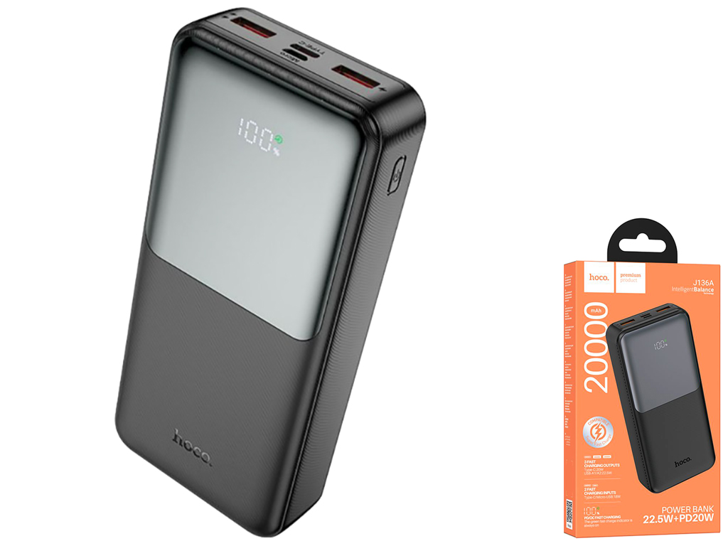 Універсальна мобільна батарея Power Bank Hoco J136A Sirui 22.5W+PD20W 20000mAh, колір чорний