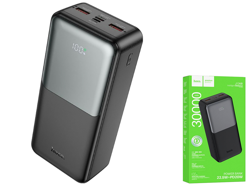 Універсальна мобільна батарея Power Bank Hoco J136B Sirui 22.5W+PD20W 30000mAh, колір чорний