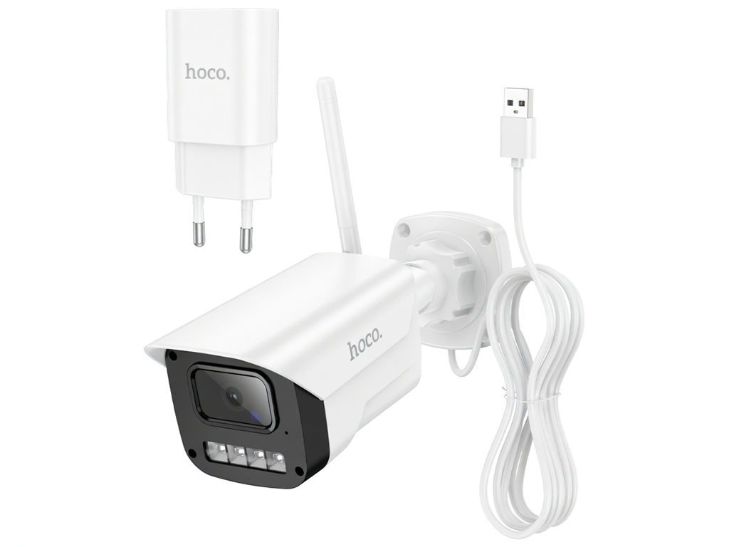 Камера вулична Hoco D4, HD 1080, Wi-Fi, IP65, кабель 3м, пластик, алюміній, 106×65×80мм, колір білий