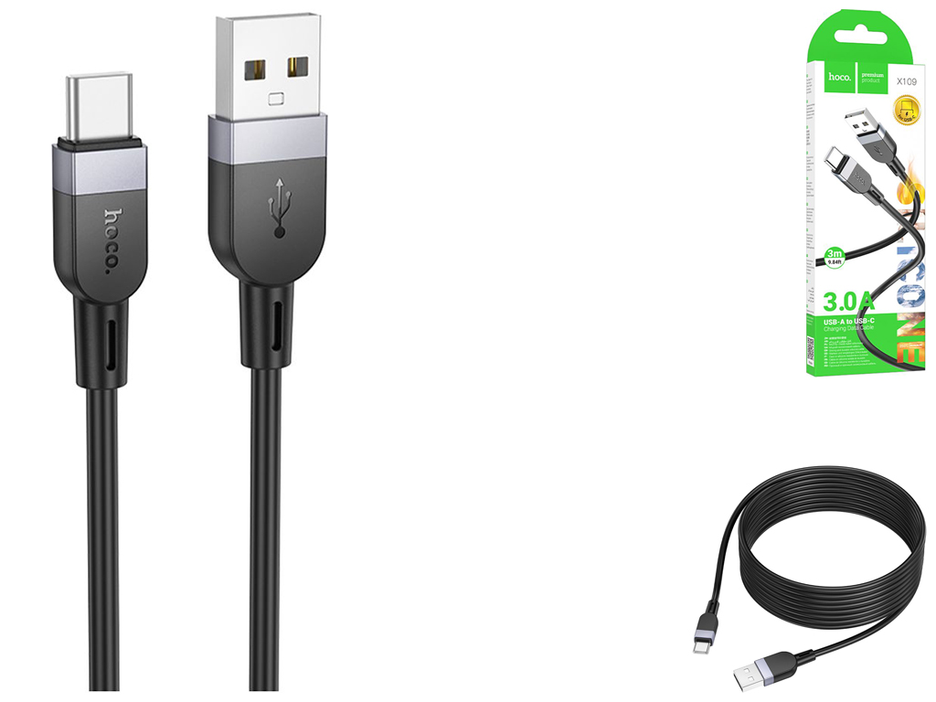 Кабель USB Hoco X109 Silicone Type-C 3A 3м Цвет Черный