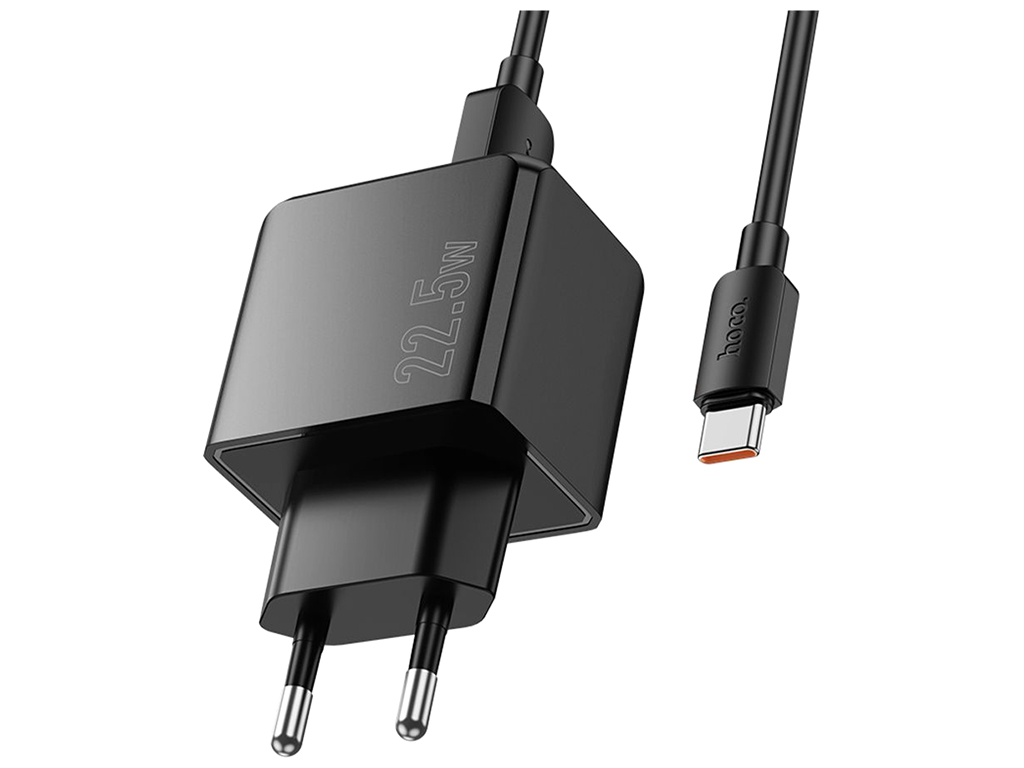 Мережевий зарядний пристрій Hoco CS17A 1USB QC 22.5W+USB to Type-C, колір чорний