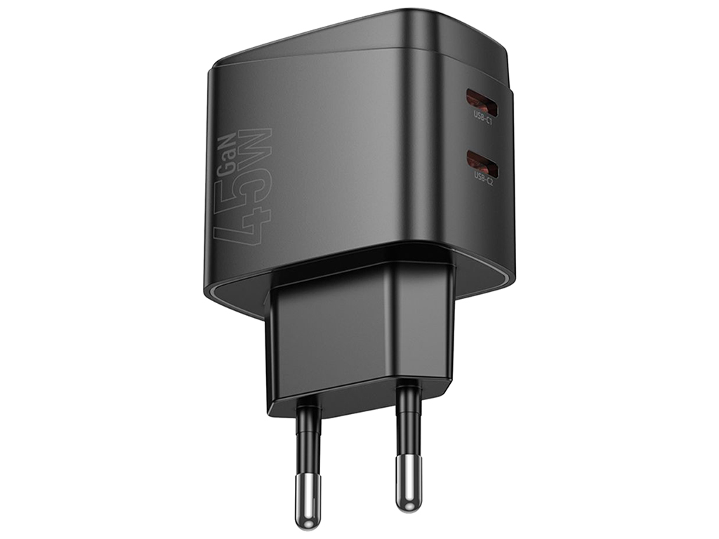 Сетевое зарядное устройство Hoco CS62A 2USB-C PD/QC 45W GAN, цвет черный
