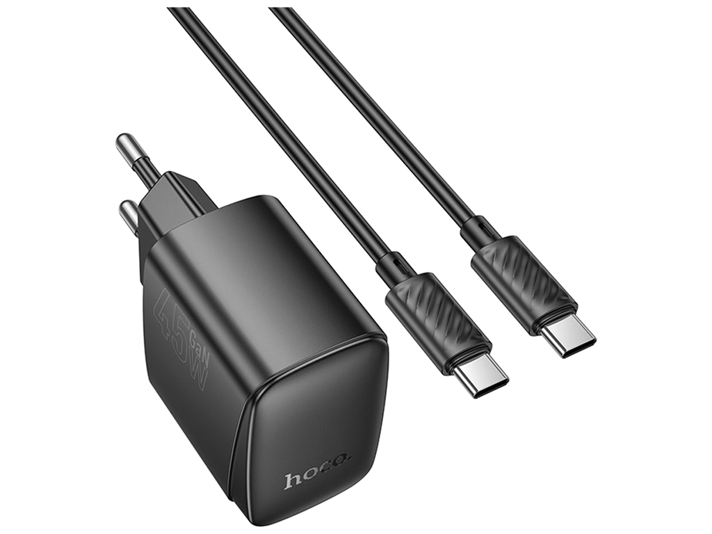 Мережевий зарядний пристрій Hoco CS62A 2USB-C PD/QC 45W GAN+Type-C to Type-C, колір чорний