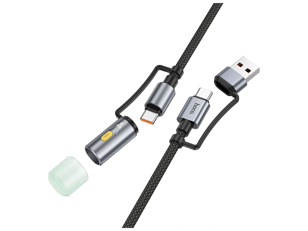 Кабель USB Hoco U138 USB/USB-C to USB-C/LED Light 1.2м Колір Чорний
