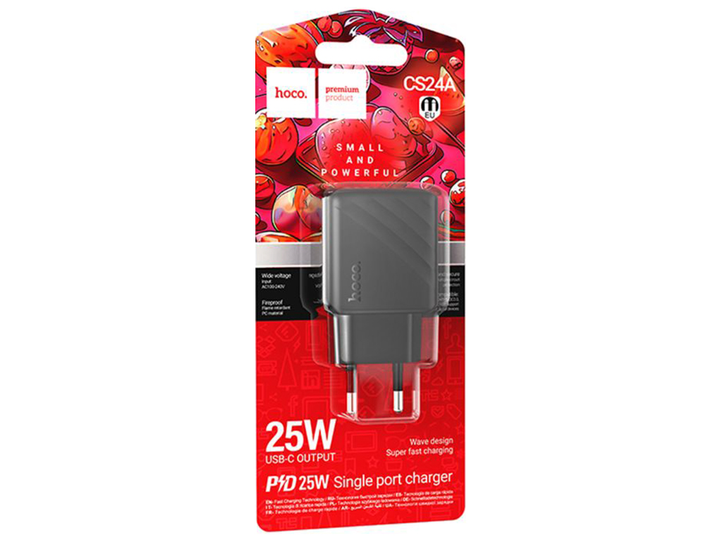 Мережевий зарядний пристрій Hoco CS24A 1USB-C PD/QC 25W, колір чорний