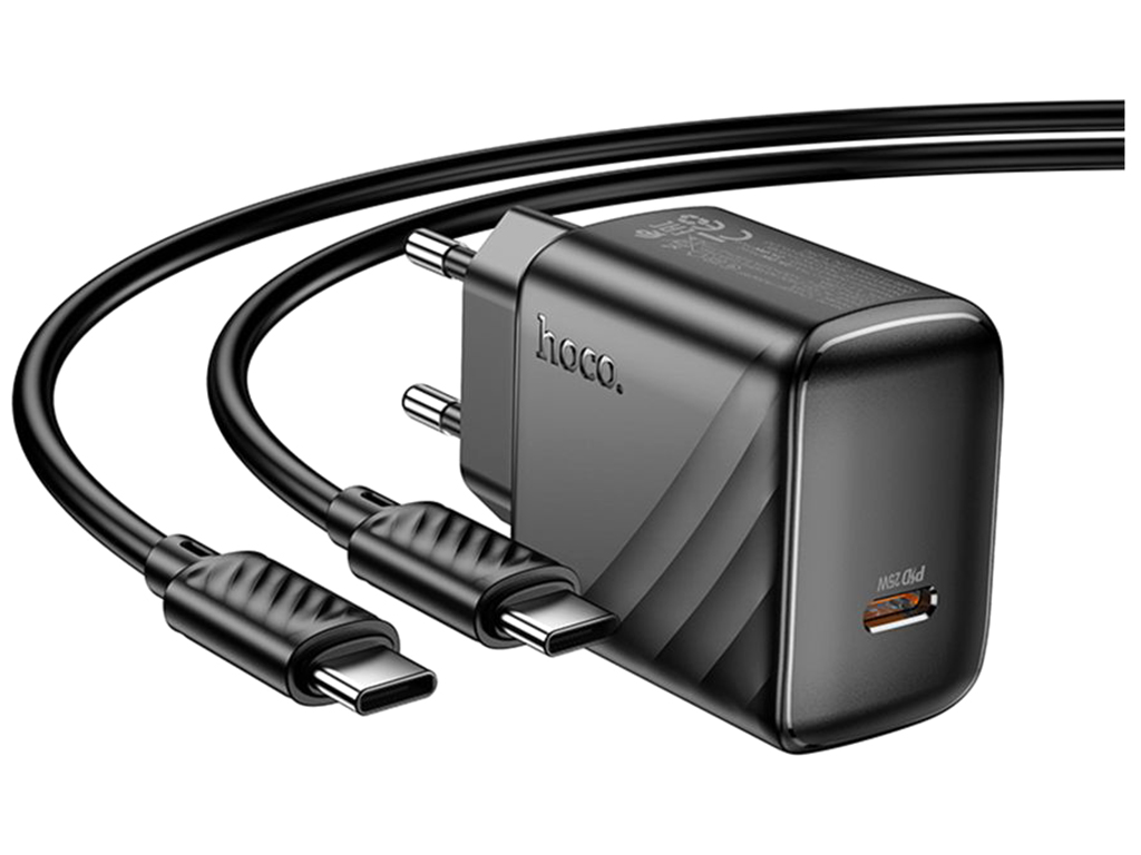Сетевое зарядное устройство Hoco CS24A 1USB-C PD/QC 25W+Type-C to Type-C, цвет черный