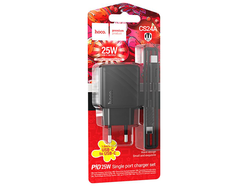 Сетевое зарядное устройство Hoco CS24A 1USB-C PD/QC 25W+Type-C to Type-C, цвет черный