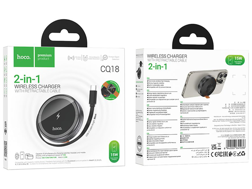 Бездротовий Зарядний Пристрій Hoco CQ18 2-in-1 15W Magnetic (iWatch) Колір Сiрий