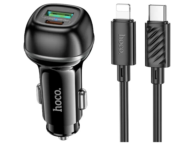 Автомобільний Зарядний Пристрій Hoco Z58A 1USB/1USB-C QC/PD48W+Type-C to Lightning Колір Чорний