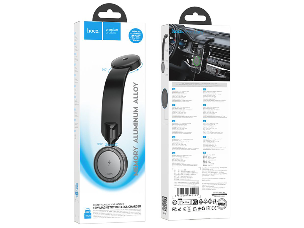 Автотримач Hoco HW29 Magnetic Ring Wireless 15W Колір Чорно-Сiрий