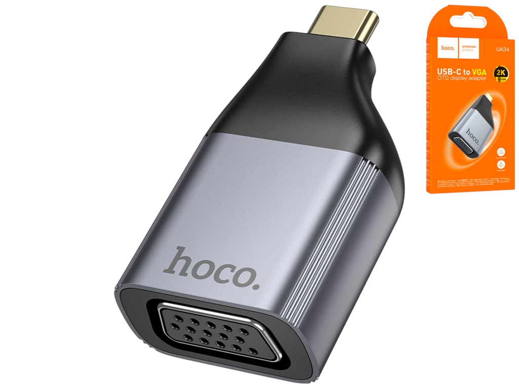 Перехідник Hoco UA34, Type-C to VGA, 2K 60Hz, алюміній + ABS, 52×26×14мм, колір сірий