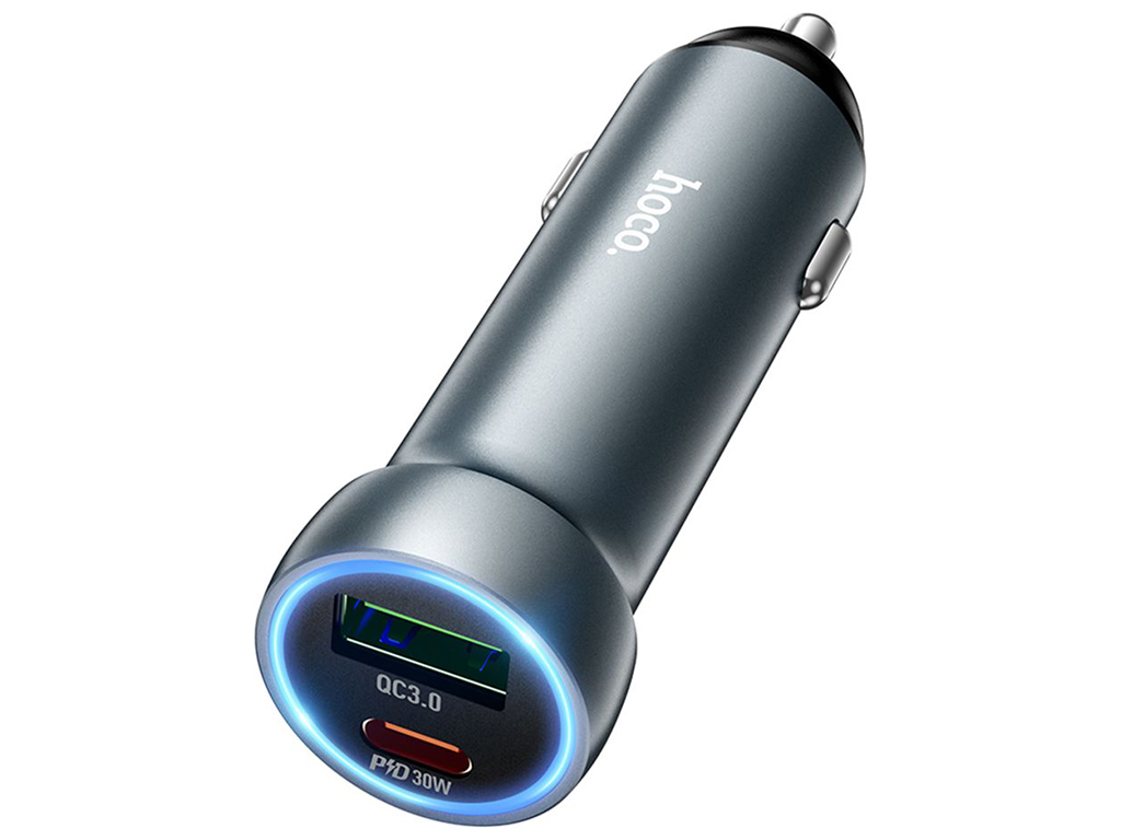 Автомобільний Зарядний Пристрій Hoco Z54A 1USB/1USB-C PD48W/QC3.0 Колір Сiрий