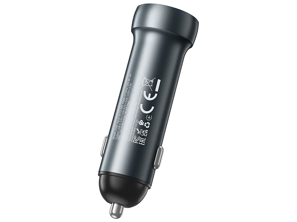 Автомобільний Зарядний Пристрій Hoco Z54A 1USB/1USB-C PD48W/QC3.0 Колір Сiрий